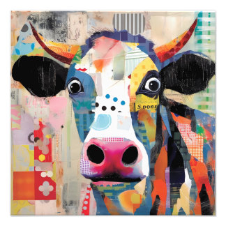 Impression Photo Vache joueuse, un collage artistique et ecclésiast