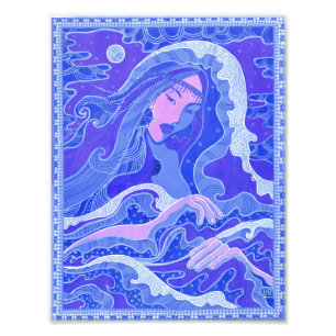Impression Photo Vague, Sirène, Fantaisie Art Fille Asiatique, Bleu