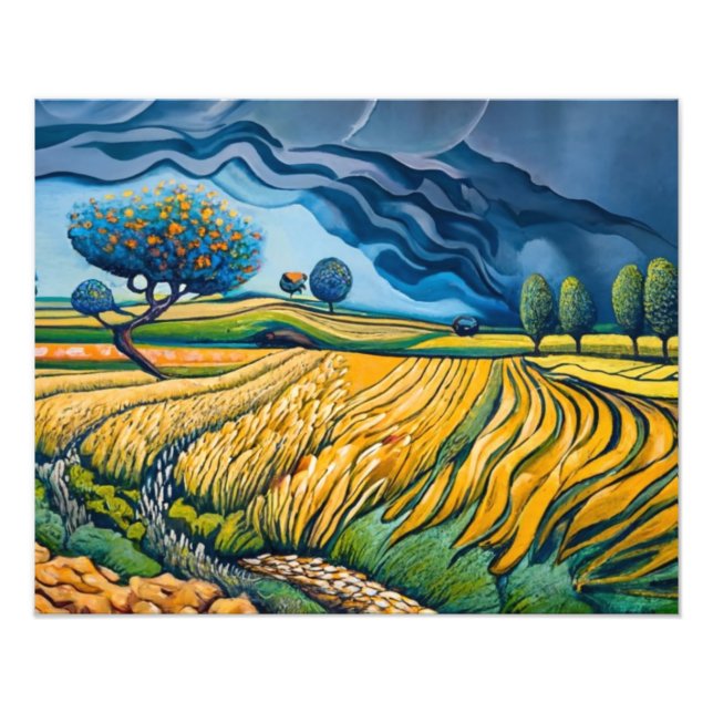 Impression Photo Vagues d'or sous le ciel orageux (Devant)