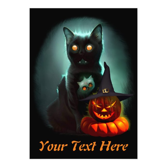 Impression Photo Vampire Chat et Assistant Citrouille Halloween Sur (Devant)