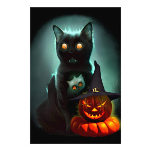 Impression Photo Vampire Chat et Assistant Citrouille Halloween Sur