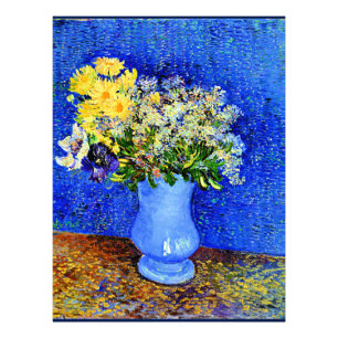 Impression Photo Van Gogh - Bouquet de fleurs dans un Vase Bleu
