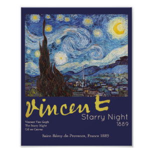 Impression Photo Van Gogh Nuit étoilée Vintage Bleu Chef-d'œuvre