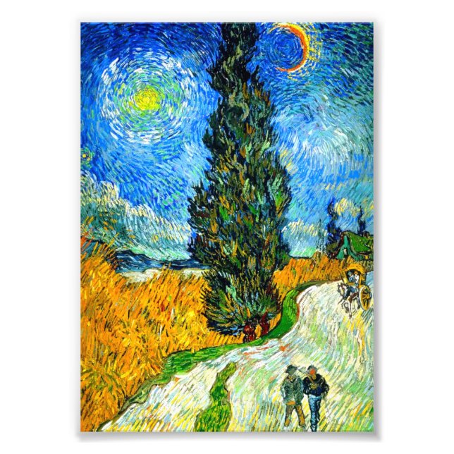 Impression Photo Van Gogh Road avec Cypress et Star (Devant)