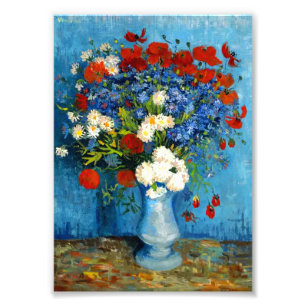 Impression Photo Van Gogh Vase with Cornflowers and Poppies