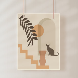 Impression Photo Vase Chat Feuille d'escalier, Art Géométrique Abst