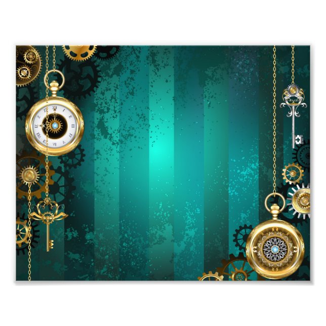 Impression Photo Veille bijoux Steampunk sur un Arrière - plan vert (Devant)