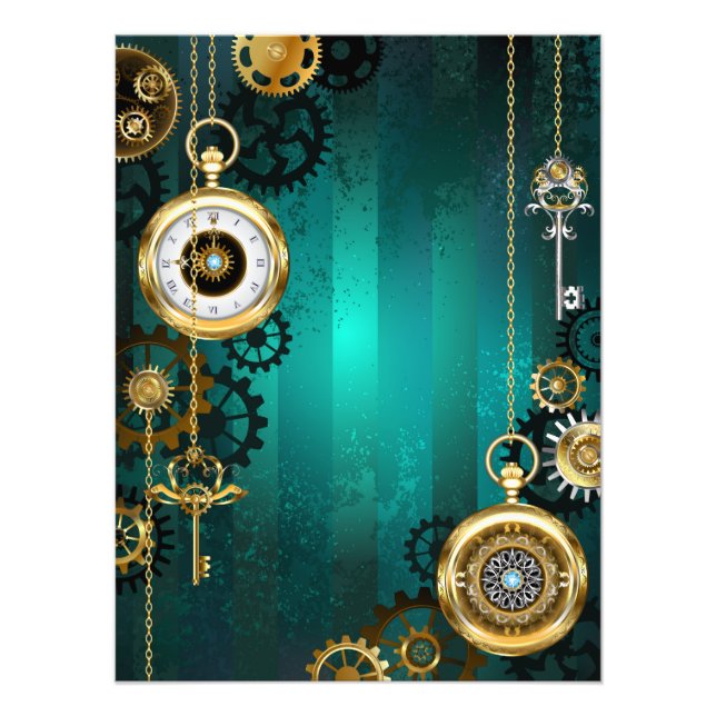 Impression Photo Veille bijoux Steampunk sur un Arrière - plan vert (Devant)