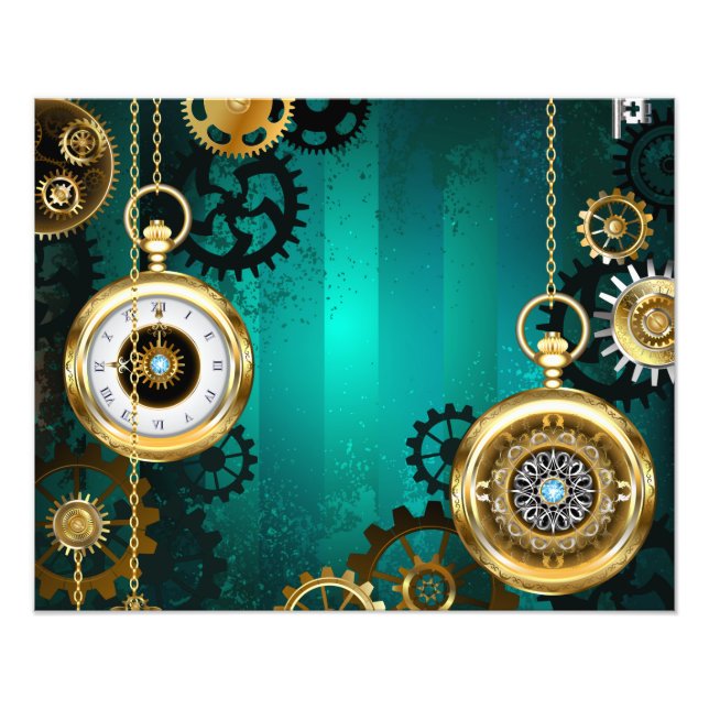 Impression Photo Veille bijoux Steampunk sur un Arrière - plan vert (Devant)