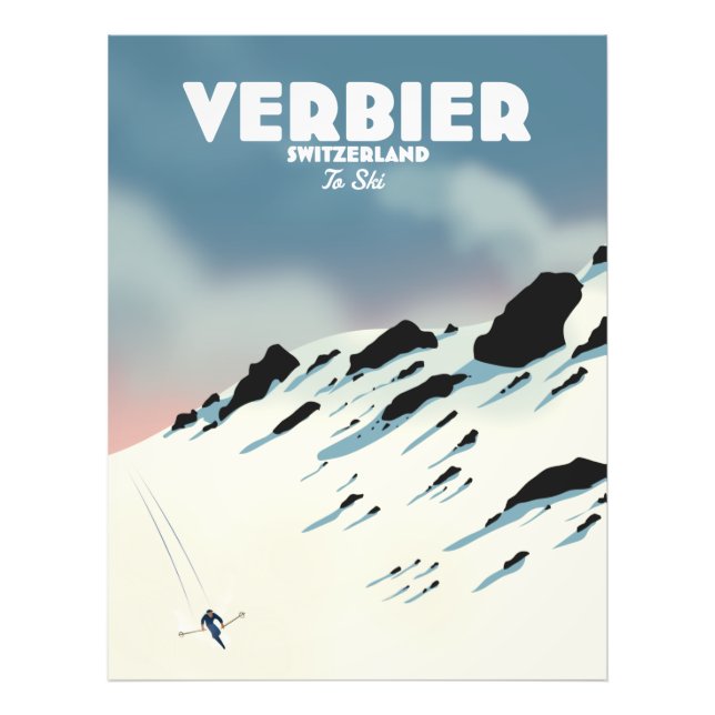 Impression Photo Verbier Suisse affiche de voyage de ski imprimé. (Devant)