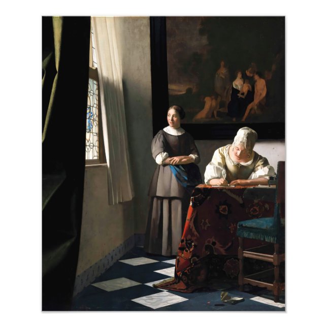 Impression Photo Vermeer - Lady Écrire une lettre avec sa bonne (Devant)