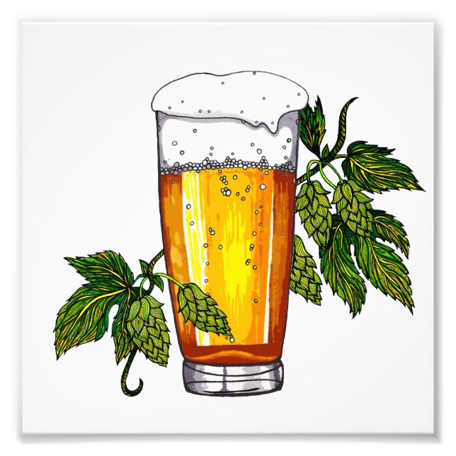 Impression Photo Verre de bière et houblons (Devant)