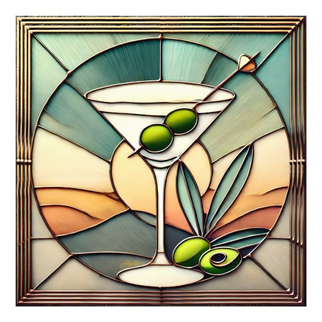Impression Photo Verre teinté du milieu du siècle 2 Martini olive (Devant)