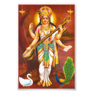 Impression Photo Version 2 de l'impression de Saraswati (4" x 6") -