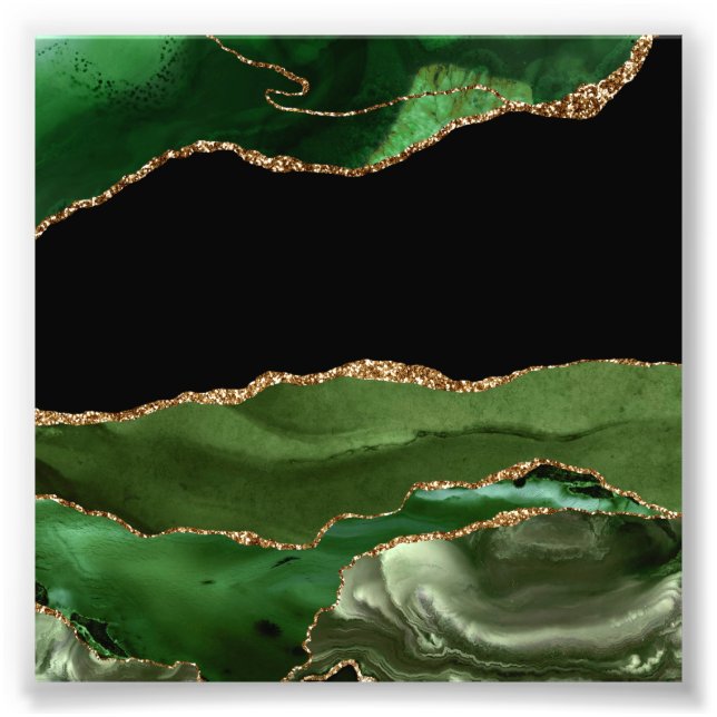 Impression Photo Vert émeraude faux agate marbrée contemporain (Devant)