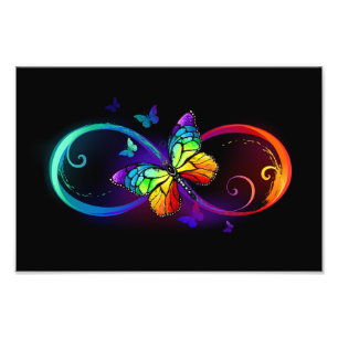 Impression Photo Vibrant infinity with rainbow butterfly on black
