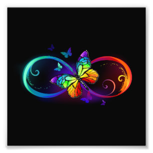 Impression Photo Vibrant infinity with rainbow butterfly on black