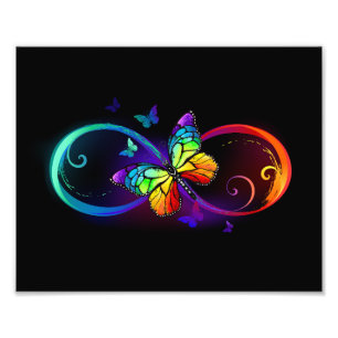 Impression Photo Vibrant infinity with rainbow butterfly on black