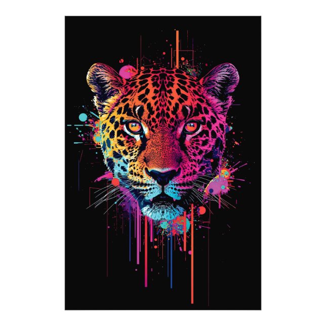 Impression Photo Vibrant Neon Leopard Metal Wall Art (Devant)