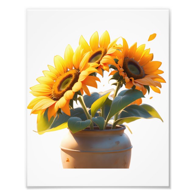 Impression Photo Vibrant Sunflowers in a Rustic Pot (Devant)