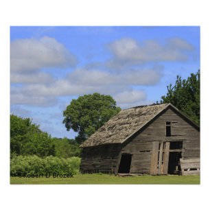 Impression Photo Vieille grange du Kansas avec le ciel bleu et les