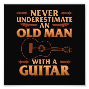 Impression Photo Vieux Homme Avec Guitare Musique Lecteur Musicien 