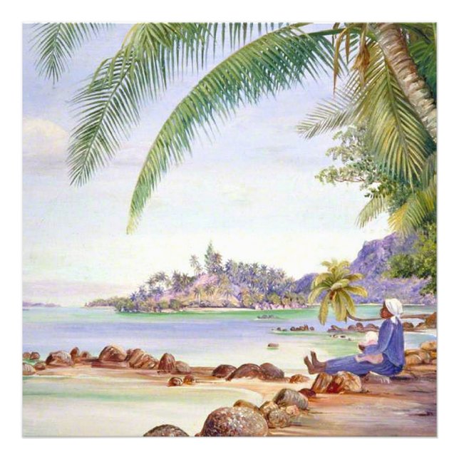 Impression Photo View of Round Island, painting by Marianne North, (Devant)