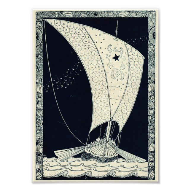 Impression Photo Viking Longship naviguant la nuit (Devant)