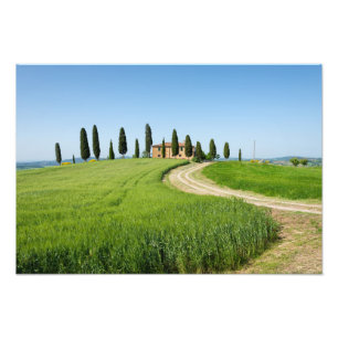 Impression Photo Villa ferme avec cyprès en Toscane
