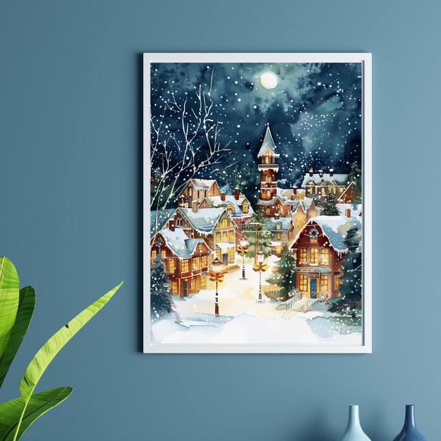 Impression Photo Ville de Noël illustrative dans la neige (Créateur téléchargé)