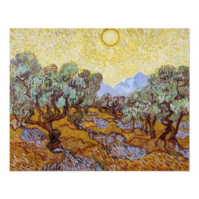 Impression Photo Vincent van Gogh - Oliviers, Ciel Jaune et Soleil (Devant)
