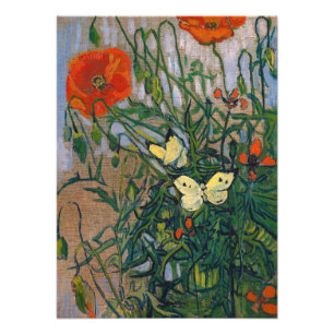 Impression Photo Vincent van Gogh - Papillons et Coquelicots