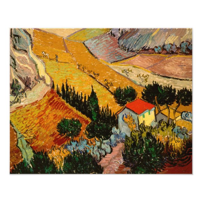Impression Photo Vincent van Gogh - Paysage, Maison et Plowman (Devant)