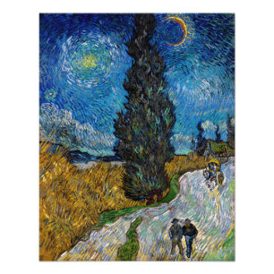 Impression Photo Vincent van Gogh - Route avec Cypress et Star