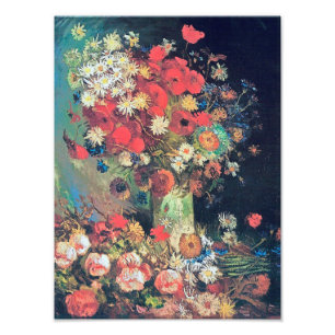 Impression Photo Vincent van Gogh - vase avec des pavots, bleuets,