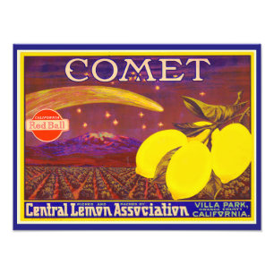 Impression Photo Vintage Art Comet Marque Lemon Étiquette