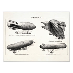 Impression Photo Vintage Blimons d'hydrogène Zeppelins Ballons Rétr