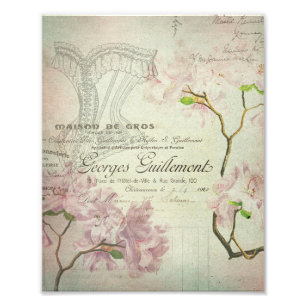 Impression Photo Vintage Chic français Script Fleurs de Chabby Cors