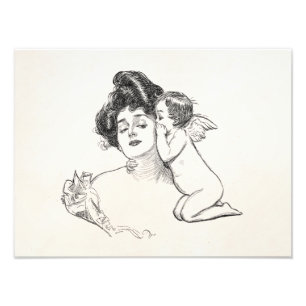 Impression Photo Vintage Gibson Girl Edwardian Woman Baby Cherub
