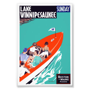 Impression Photo Vintage Lake Winnipesaukee New Hampshire Travel Po