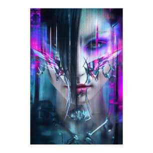 Impression Photo Visage Cyberpunk Néon Distorsion Portrait