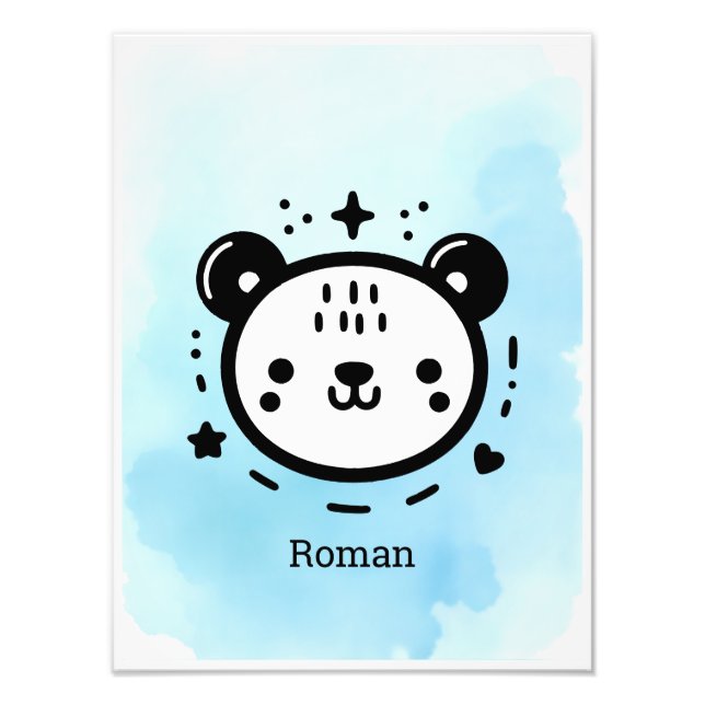 Impression Photo Visage d'ours mignon Kawaii - Ligne d'art minimali (Devant)