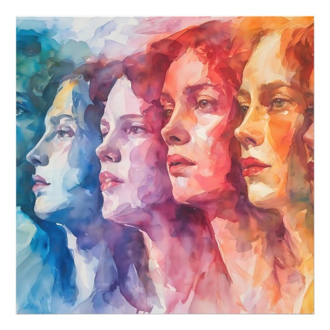 Impression Photo Visages des femmes - Peinture aquarelle (Devant)
