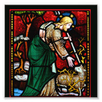 Vitrail avec Jésus secourant un agneau de Dieu