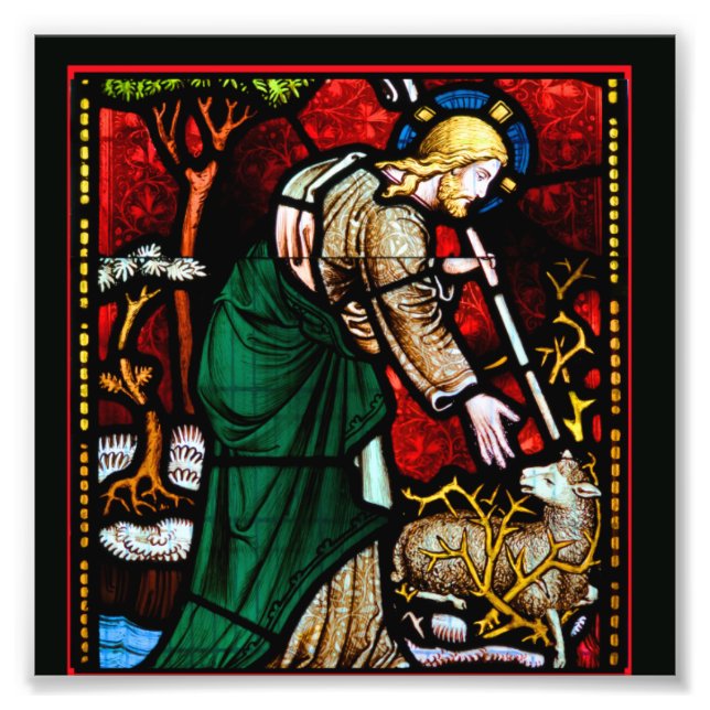 Impression Photo Vitrail avec Jésus secourant un agneau de Dieu (Devant)