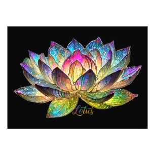 Impression Photo Vitrail Fleur de Lotus Colorée sur Fond Noir