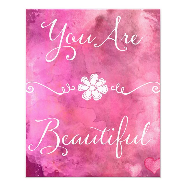 Impression Photo Vous Êtes Belle Citation Aquarelle Rose (Devant)