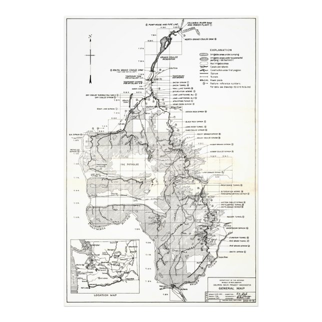 Impression Photo WA Columbia River - Plan du projet de barrage Coul (Devant)