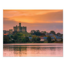 Warkworth Village et Château au coucher du soleil