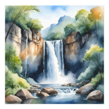Watercolor painted waterfall